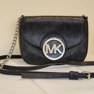 Michael Kors Purse Black Fulton Small Coated Signature Logo Crossbody Bag